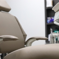 Empty dental chair at denture dentist