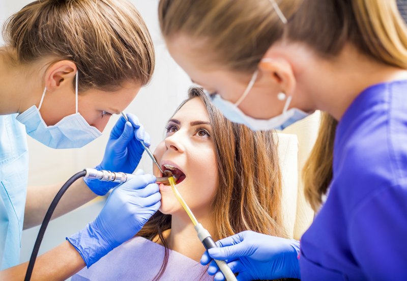 Dentists fixing a lost dental filling